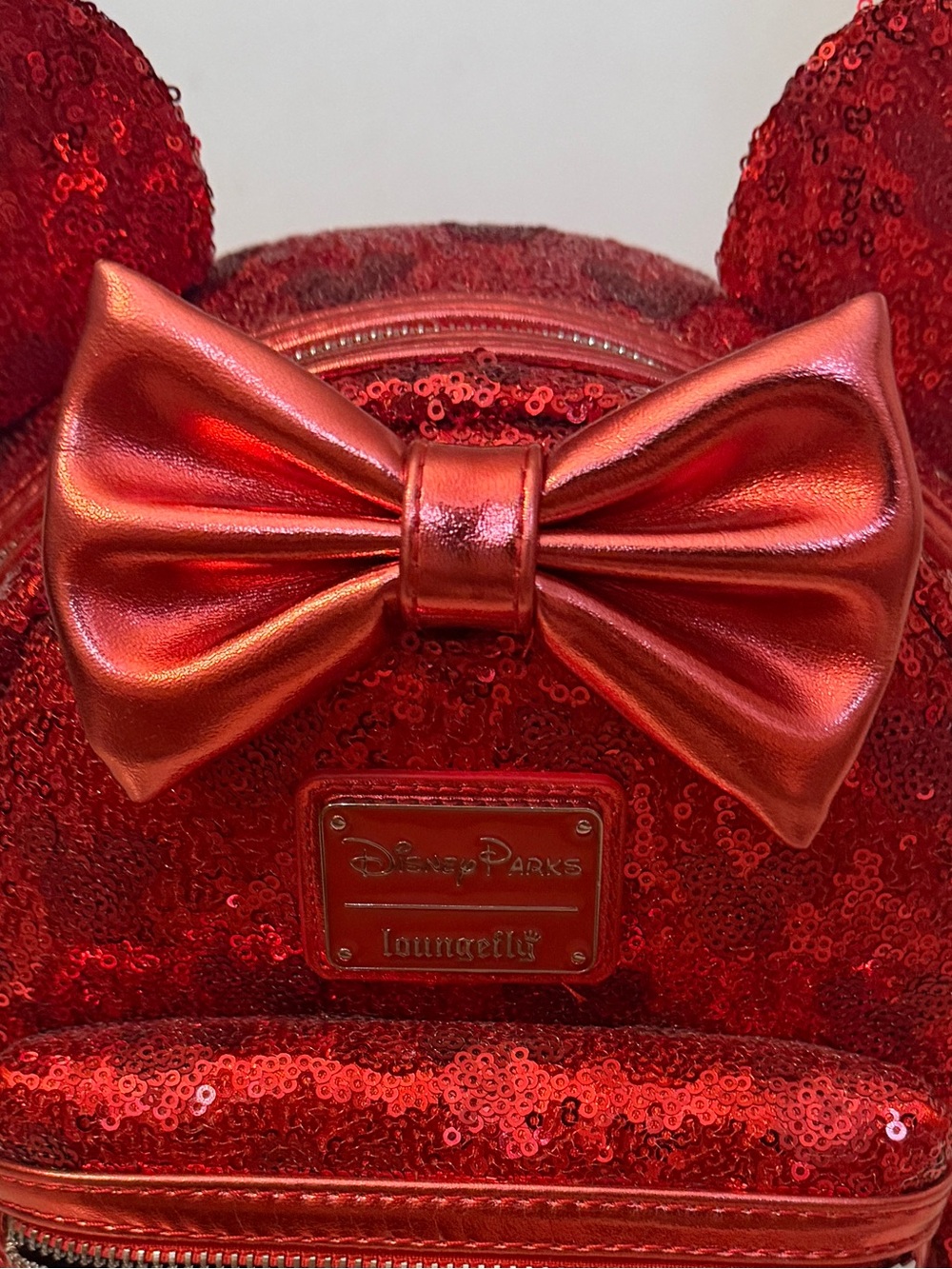 Loungefly Red Sequin Minnie Mouse Mini Backpack with Bow